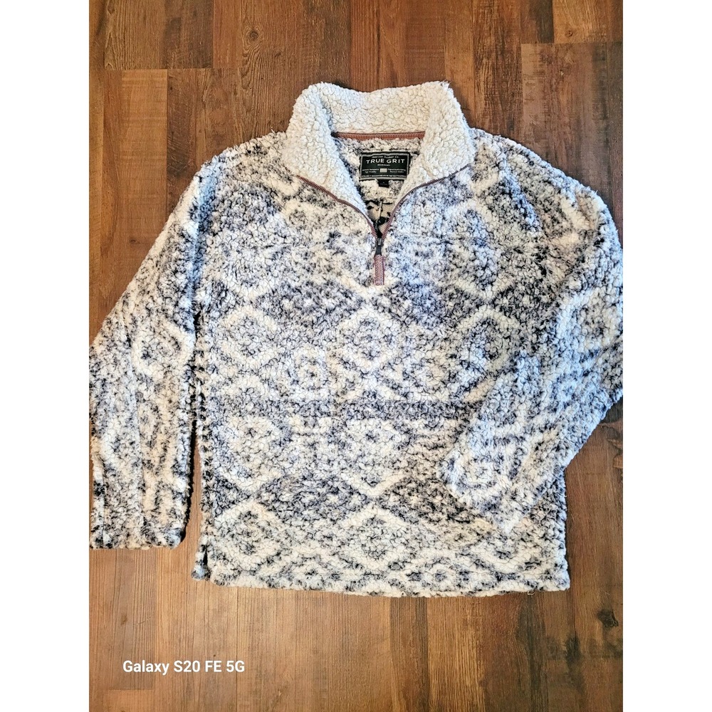 True Grit Vintage Blue Frosty Tipped Pile 1/2 Zip Oversized Pullover Sherpa SZ M